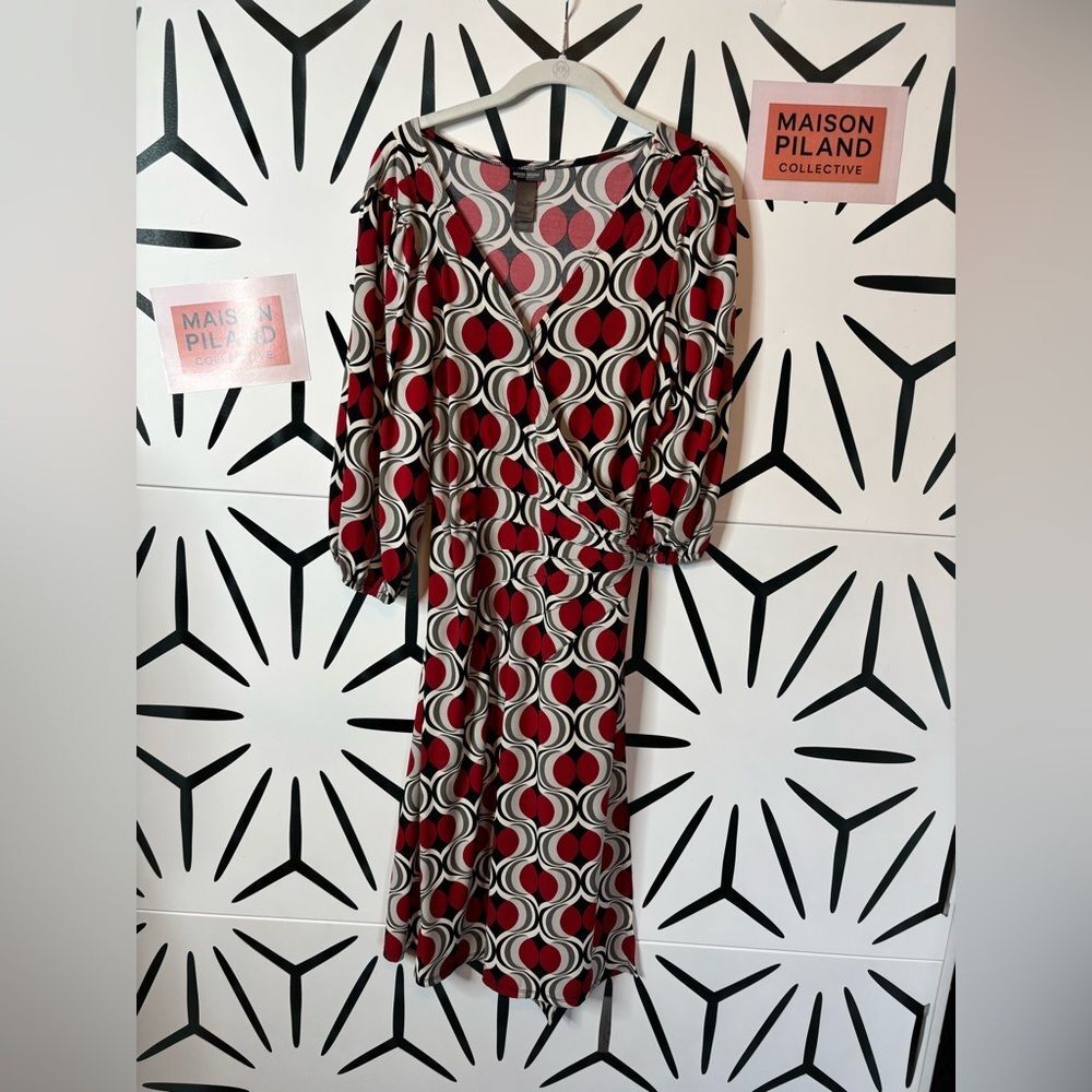 Bisou Bisou Geometric Wrap Dress Red Black Gray Women’s Size 14